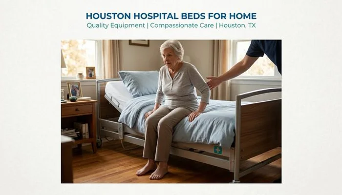 Hospital bed at correct height with elderly patient's feet flat on the floor when sitting on edge