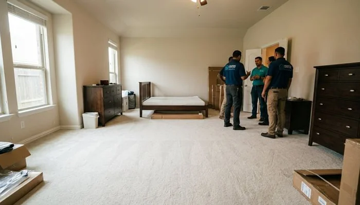 Spacious home bedroom prepared for bariatric hospital bed with clear floor space and accessible layout